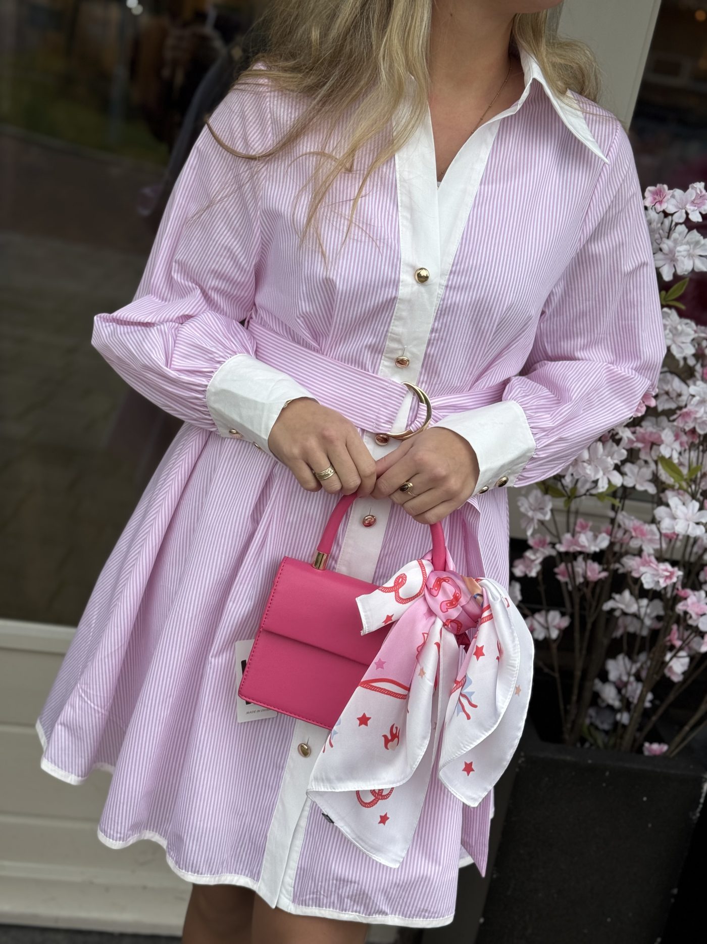 Gestreepte jurk rose