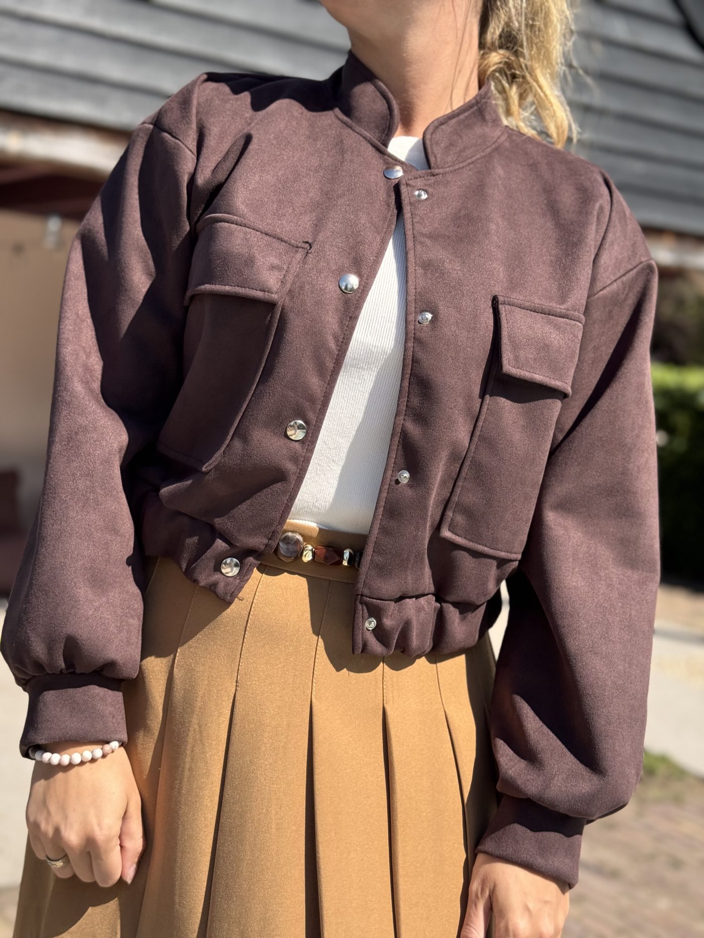 Suede bomberjasje choco