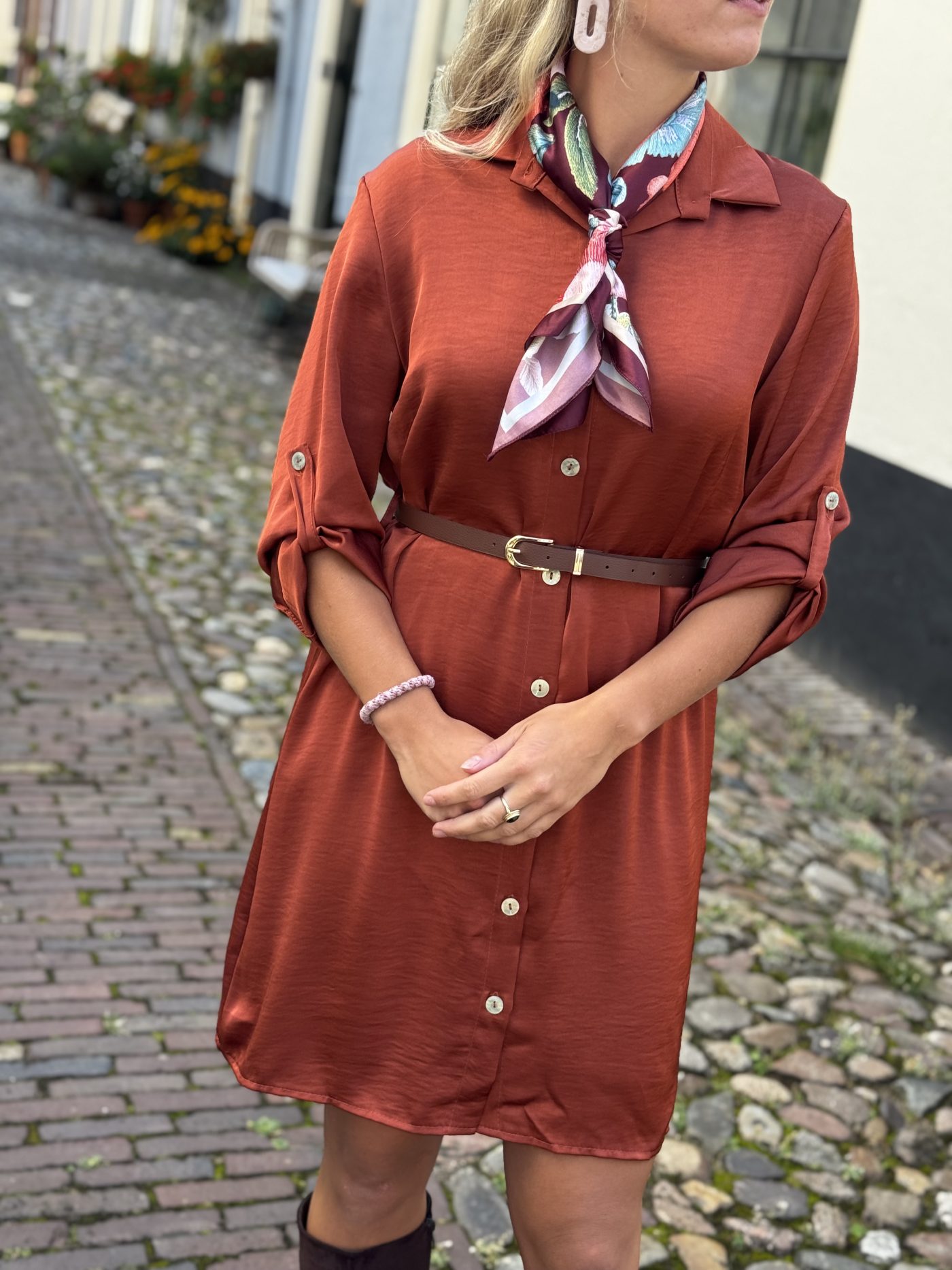 Lizalau satin dress brique
