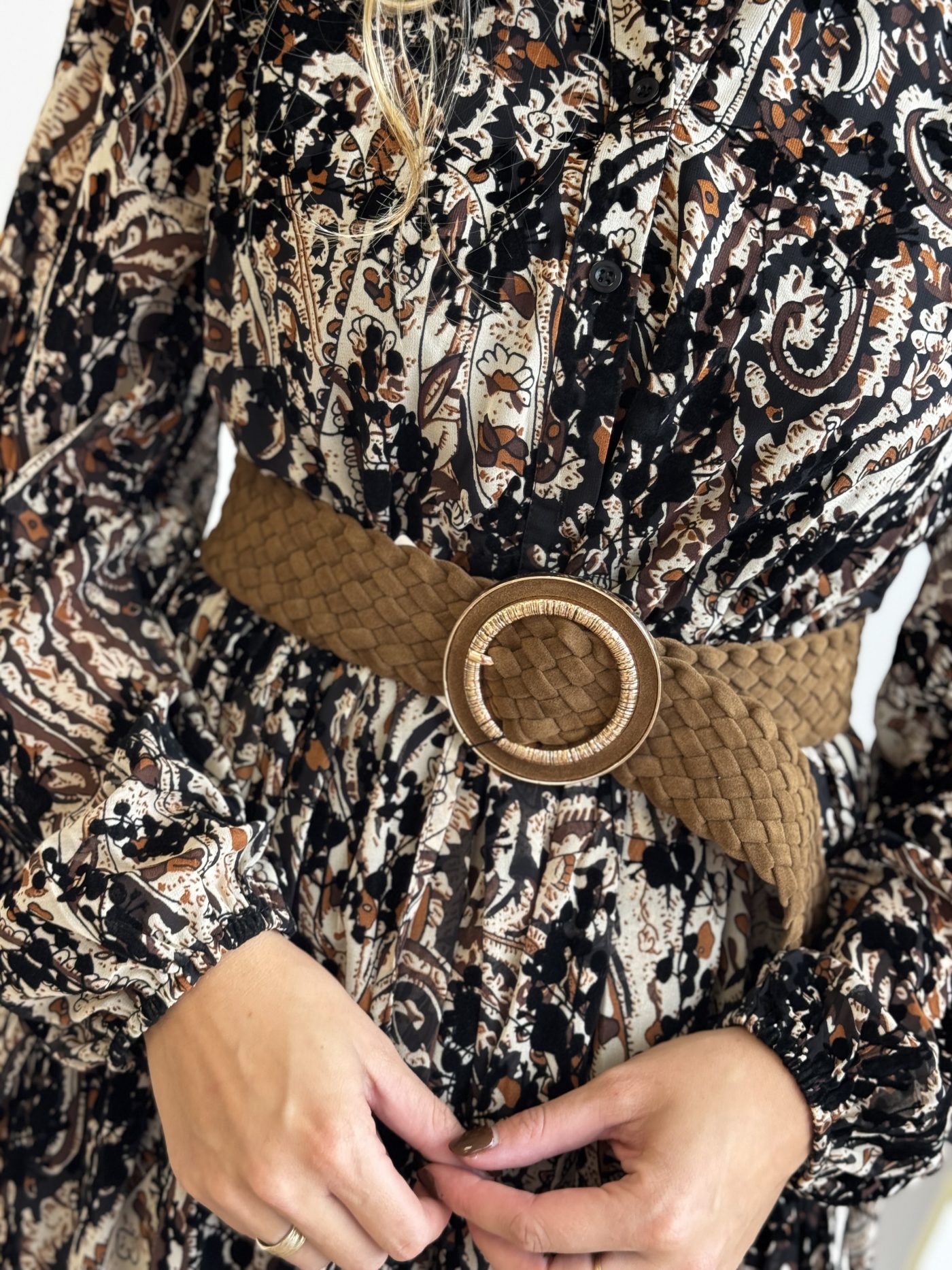 Gevlochten leren riem camel