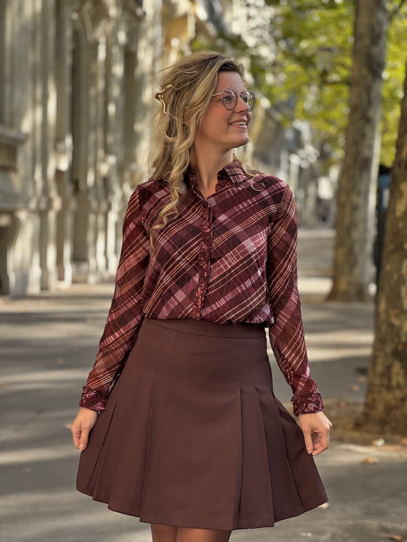 Blouse blok bordeau