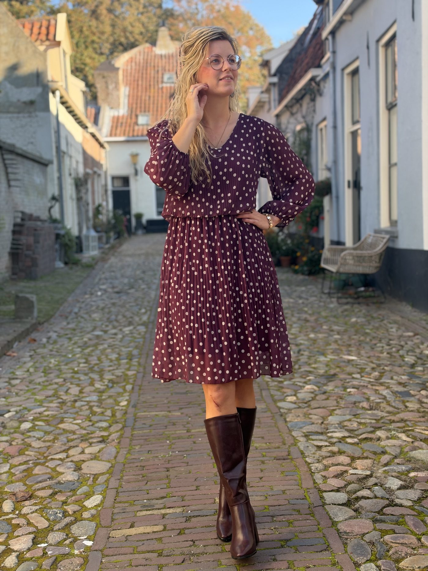 Marleen jurk bordeau dot