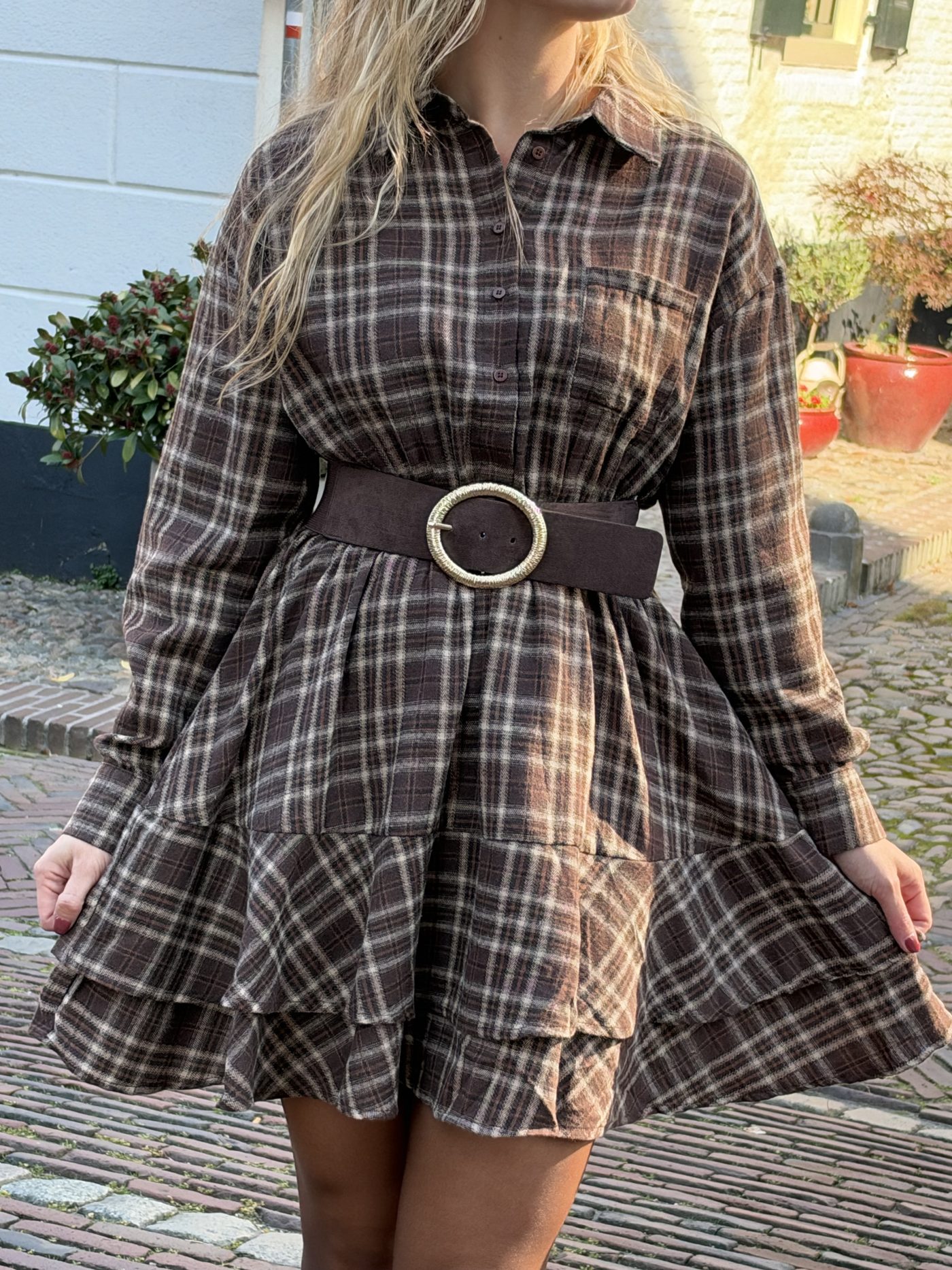 Geruite jurk bruin
