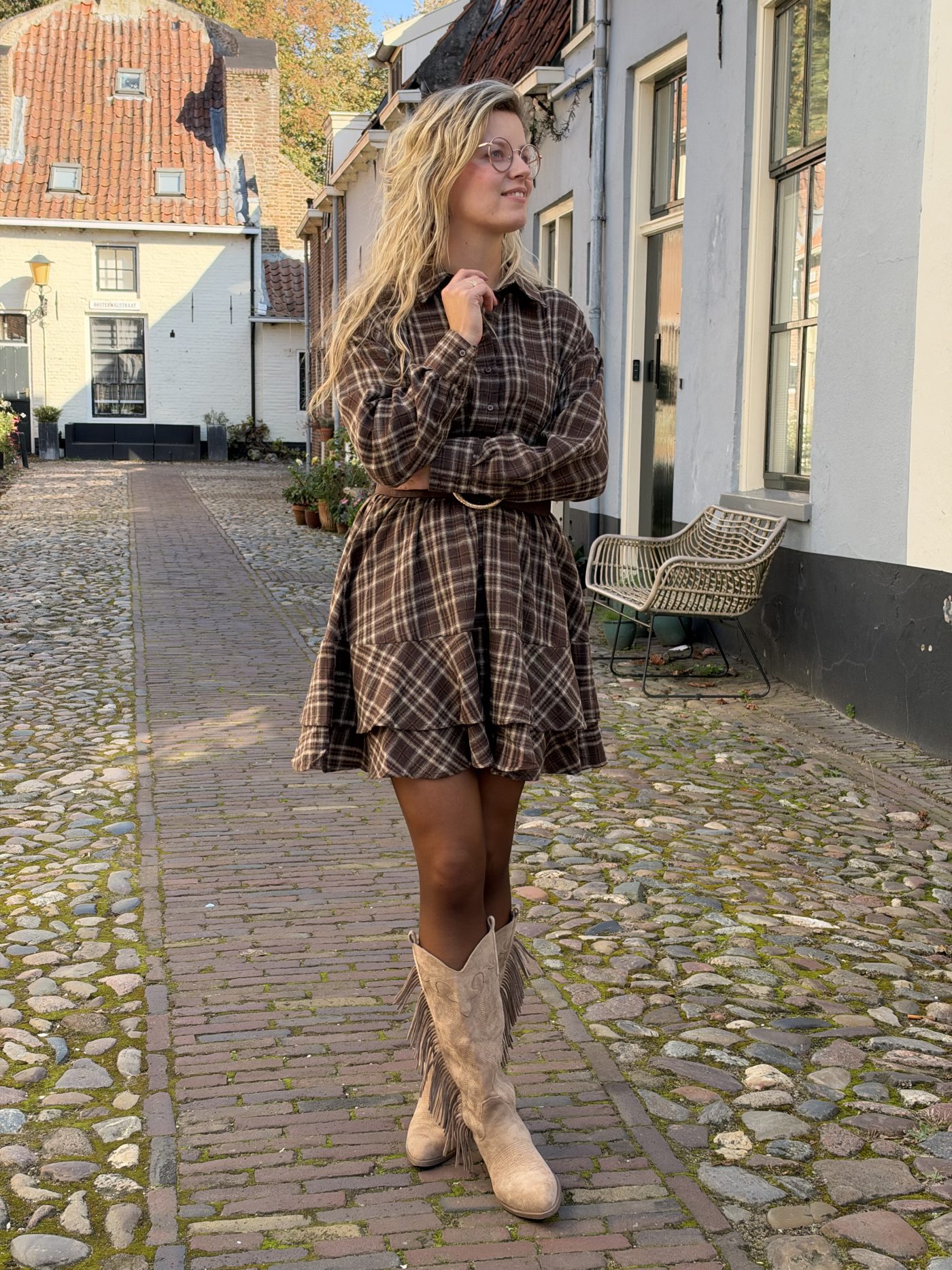 Geruite jurk bruin